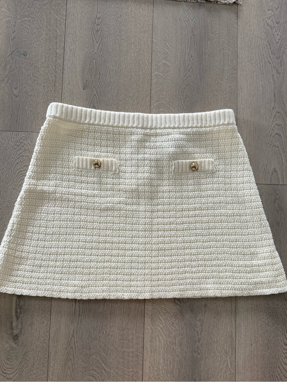 H&M Cream Textured A-Line Mini Skirt with Gold Buttons